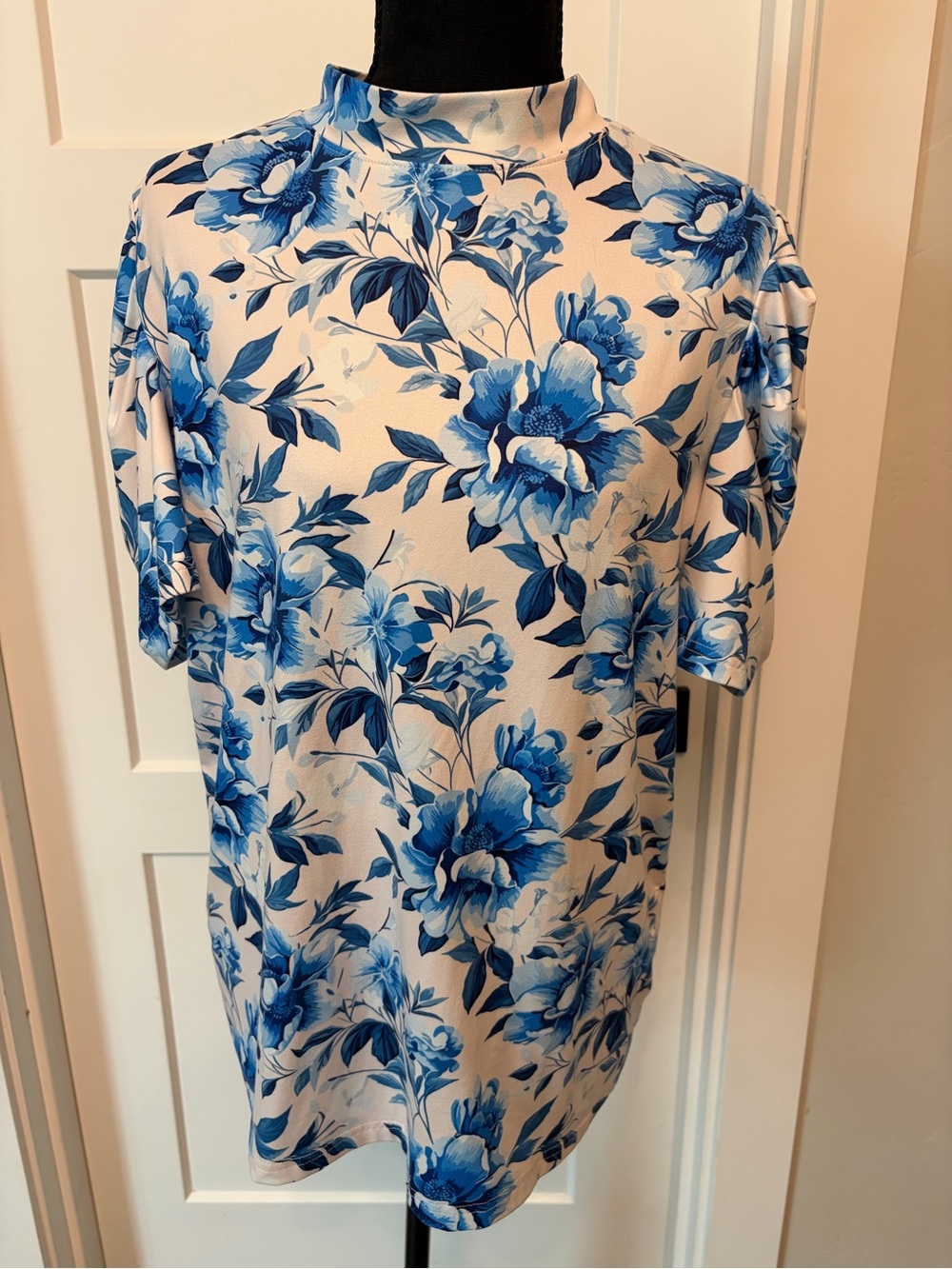 Blue Floral Mock Neck Top